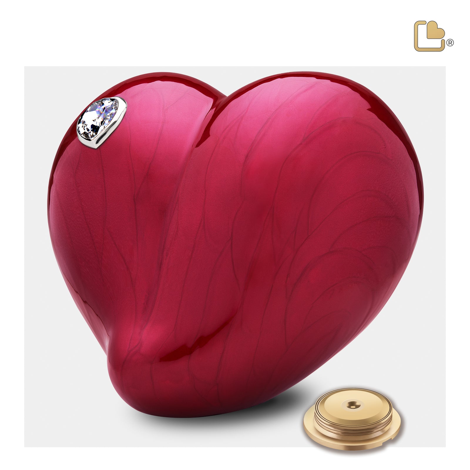 A1000 LoveHeart Standard Adult Urn Pearl Red & Pol Silver w/Crystal