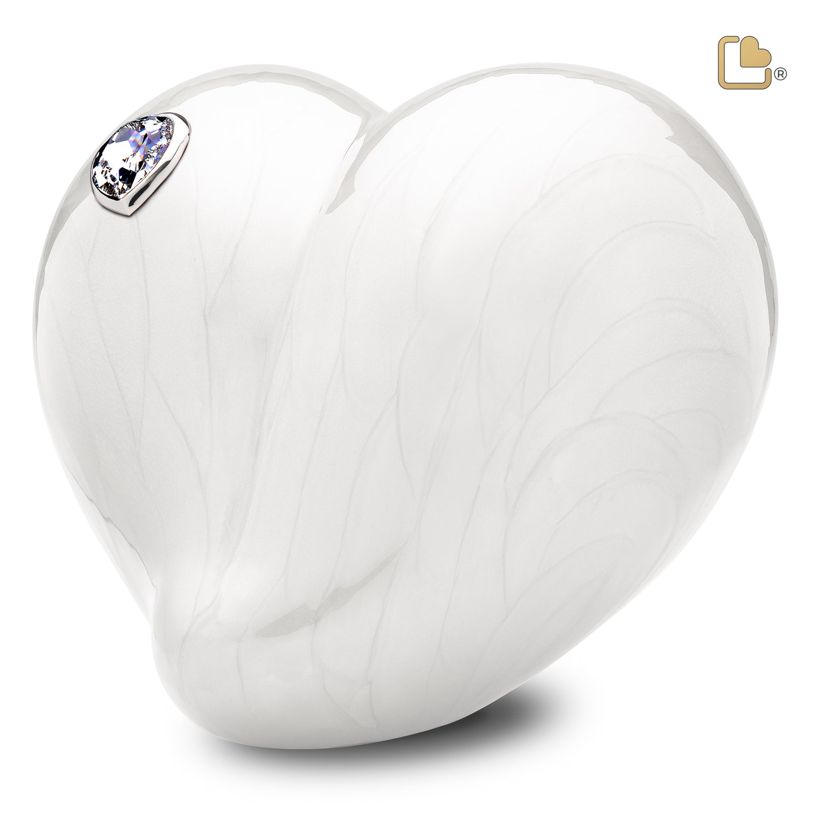 A1003 LoveHeart Standard Adult Urn Pearl White & Pol Silver w/Crystal