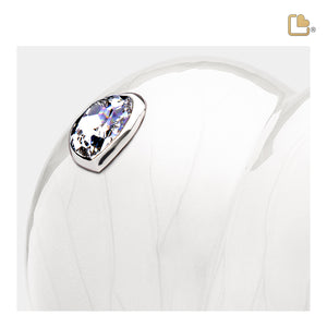 A1003 LoveHeart Standard Adult Urn Pearl White & Pol Silver w/Crystal
