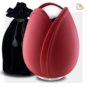 A1052 Tulip Standard Adult Urn Red & Pol Silver