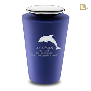 A1072 Crescent Tall Standard Adult Urn Navy & Pol Silver