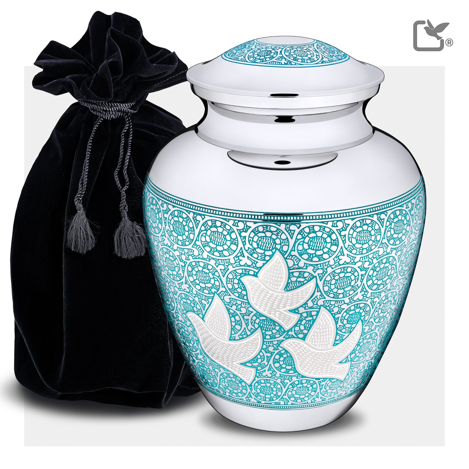 A232 Classic Soaring Doves Standard Adult Urn Blue & Pol Silver