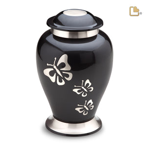 A240 Classic Butterfly Tribute Standard Adult Urn Midnight & Bru Pewter