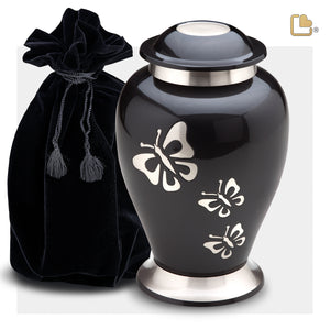 A240 Classic Butterfly Tribute Standard Adult Urn Midnight & Bru Pewter
