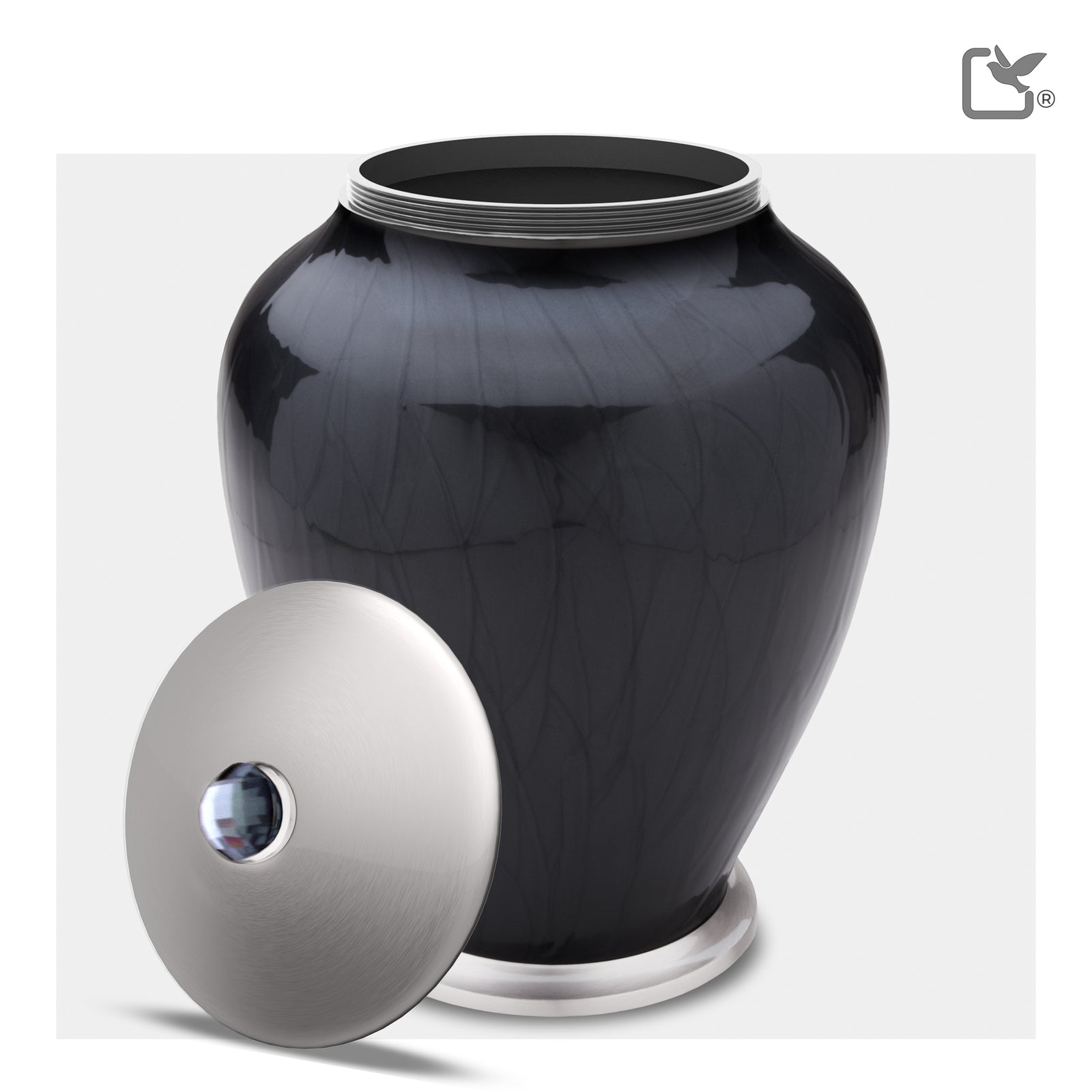 A523 Simplicity Standard Adult Urn Pearl Midnight & Bru Pewter w/Crystal