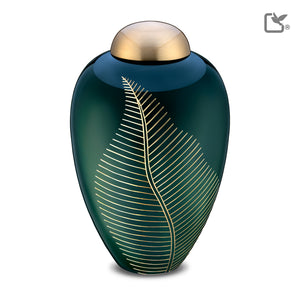 A540 Elegant Leaf Standard Adult Urn Green & Bru Gold
