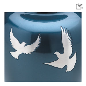 A572 Divine Flying Doves Standard Adult Urn Blue & Bru Pewter