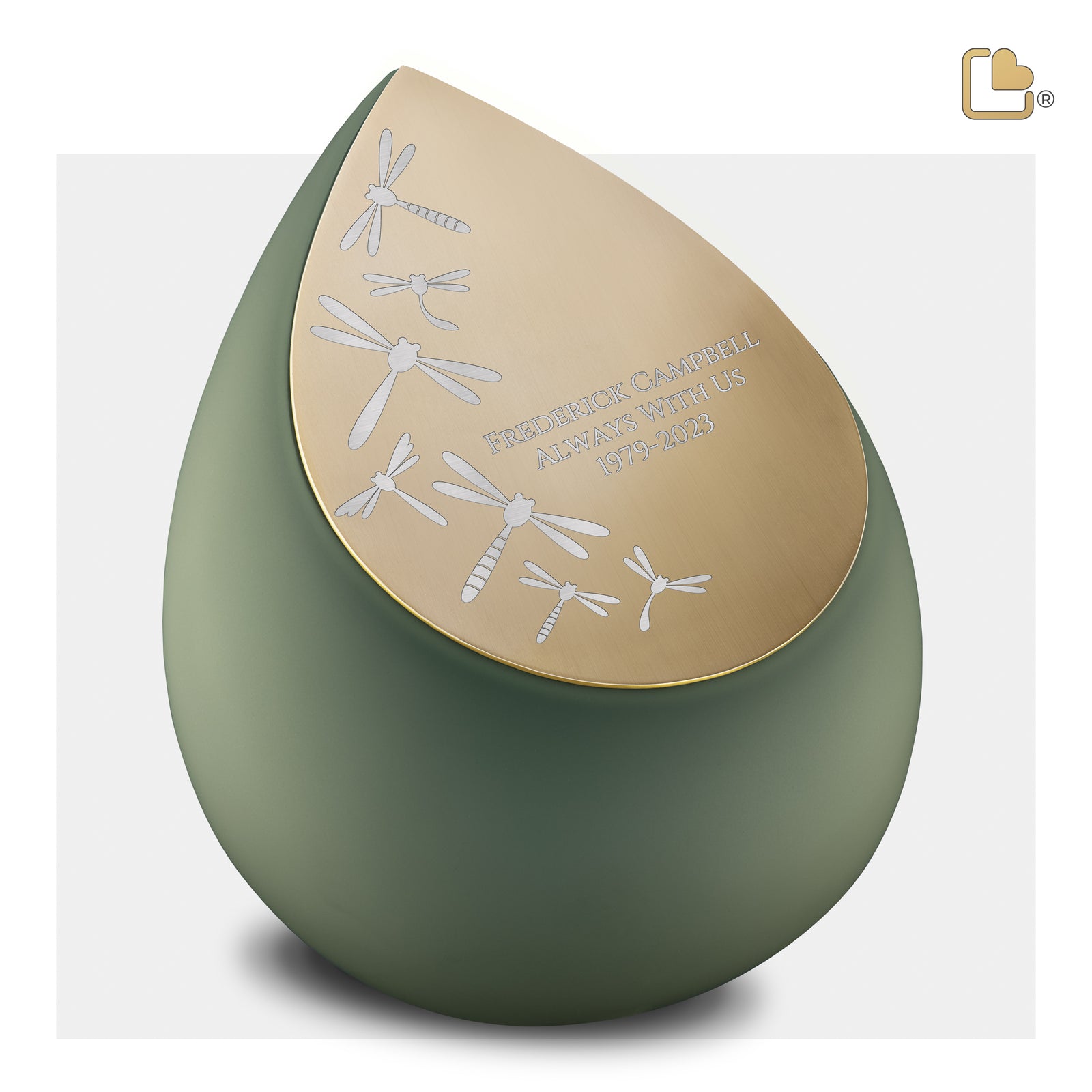 A585 Drop Standard Adult Urn Sage Green & Bru Gold