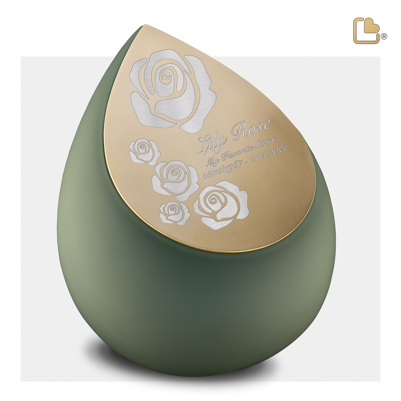 A585 Drop Standard Adult Urn Sage Green & Bru Gold