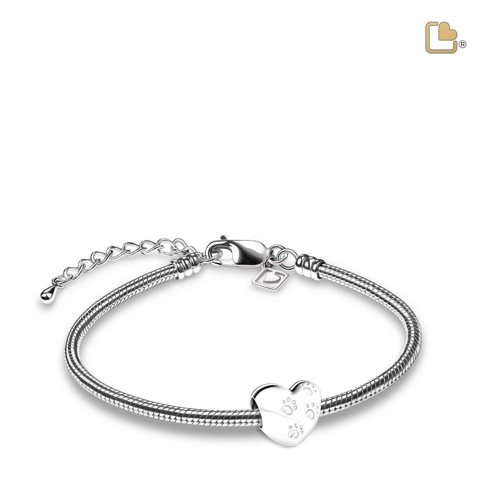 BD2001 LoveHeart Paws Ashes Bead Pol Silver