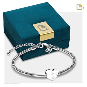 BD2001 LoveHeart Paws Ashes Bead Pol Silver