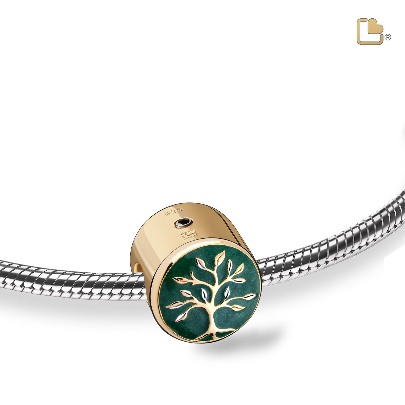 BD2121 Tree of Love Ashes Bead Pearl Green & Pol Gold Vermeil