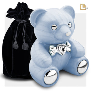 C1011 CuddleBear Child Urn Pearl Blue & Pol Silver w/Crystal