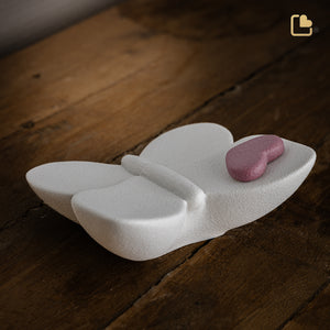 CK180 Butterfly with Heart Accent Keepsake Urn White & Berry
