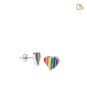 ER1003 Leaning Heart Pride Rainbow Stud Earrings Pol Silver