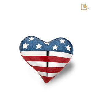 H272 Stars & Stripes Heart Keepsake Urn Pearl Blue & Pol Silver