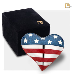 H272 Stars & Stripes Heart Keepsake Urn Pearl Blue & Pol Silver