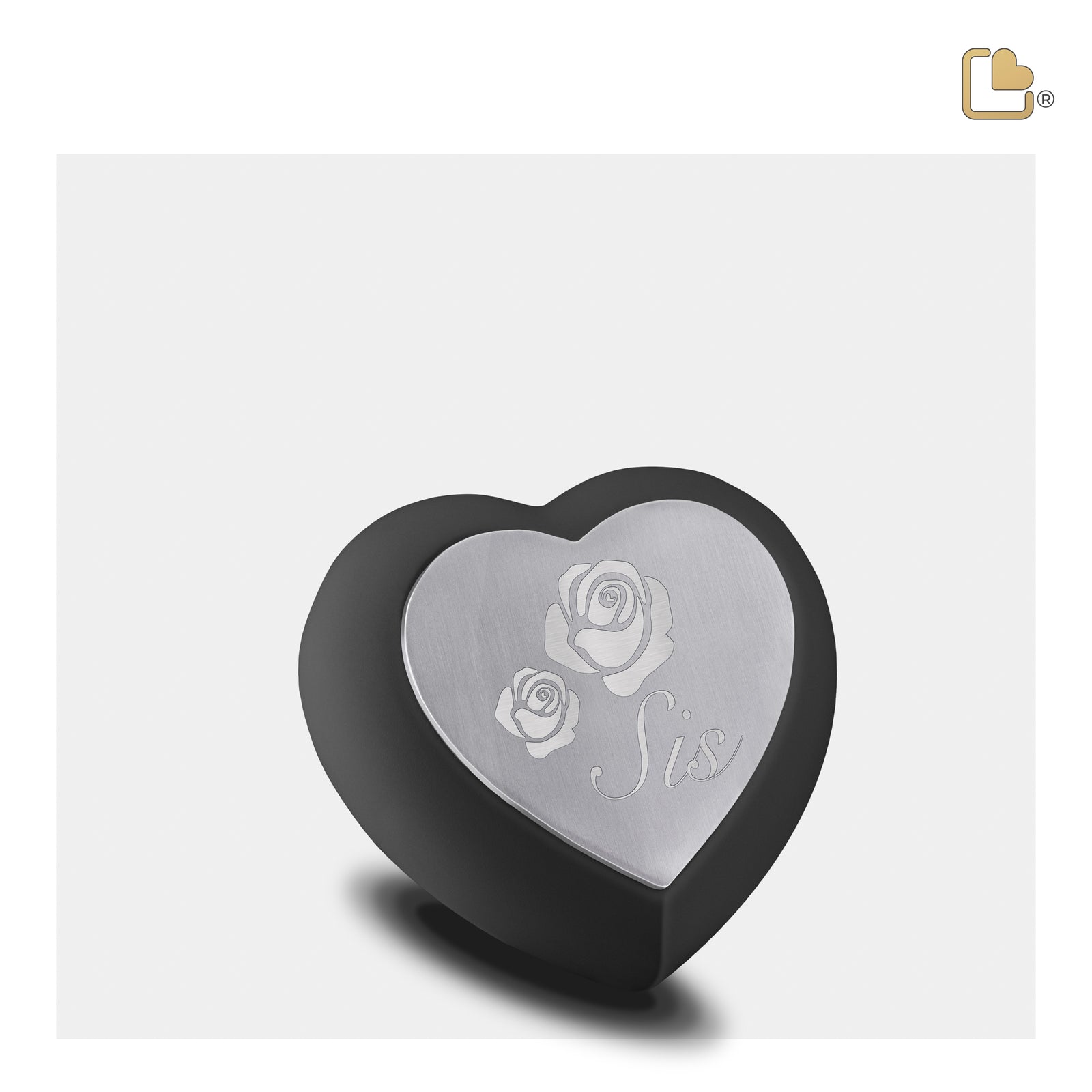 H583 Drop Heart Keepsake Urn Black & Bru Pewter