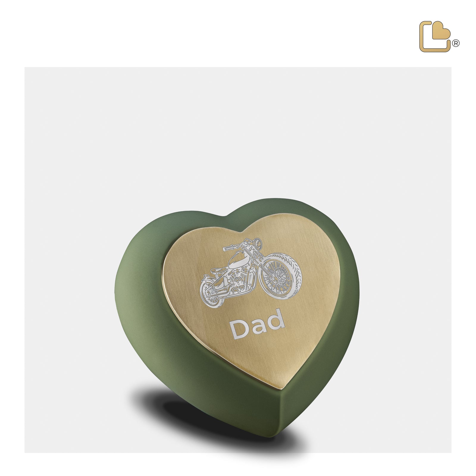 H585 Drop Heart Keepsake Urn Sage Green & Bru Gold