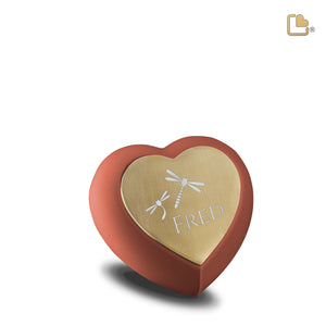 H587 Drop Heart Keepsake Urn Terracotta & Bru Gold