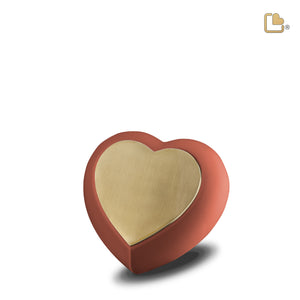 H587 Drop Heart Keepsake Urn Terracotta & Bru Gold