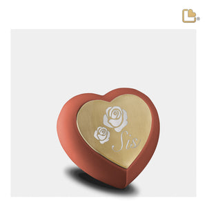 H587 Drop Heart Keepsake Urn Terracotta & Bru Gold