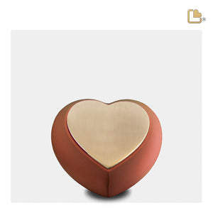 H587 Drop Heart Keepsake Urn Terracotta & Bru Gold