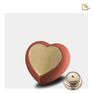 H587 Drop Heart Keepsake Urn Terracotta & Bru Gold