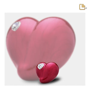 K1000 LoveHeart Keepsake Urn Pearl Red & Pol Silver w/Crystal