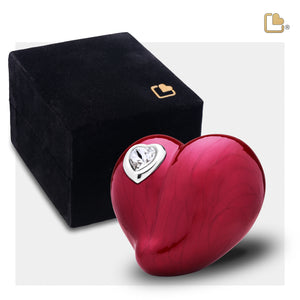 K1000 LoveHeart Keepsake Urn Pearl Red & Pol Silver w/Crystal