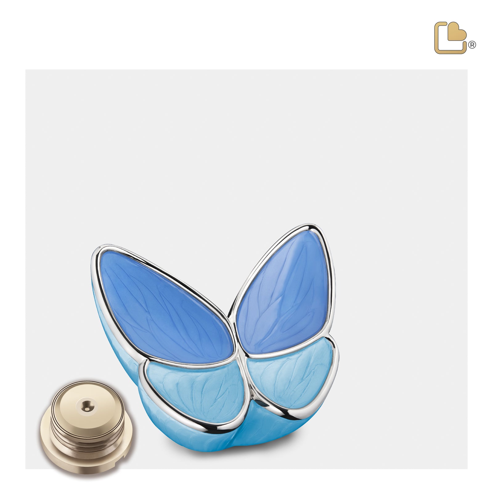 K1041 Wings of Hope Keepsake Urn Pearl Blue & Pol Silver