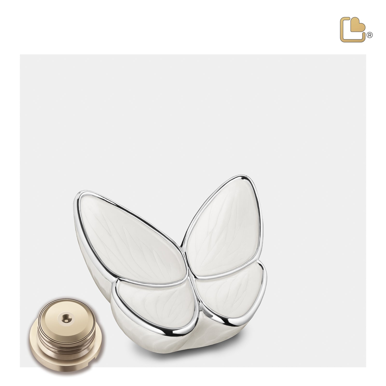 K1042 Wings of Hope Keepsake Urn Pearl White & Pol Silver