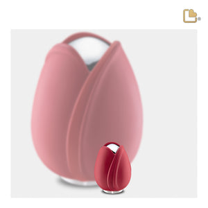 K1052 Tulip Keepsake Urn Red & Pol Silver