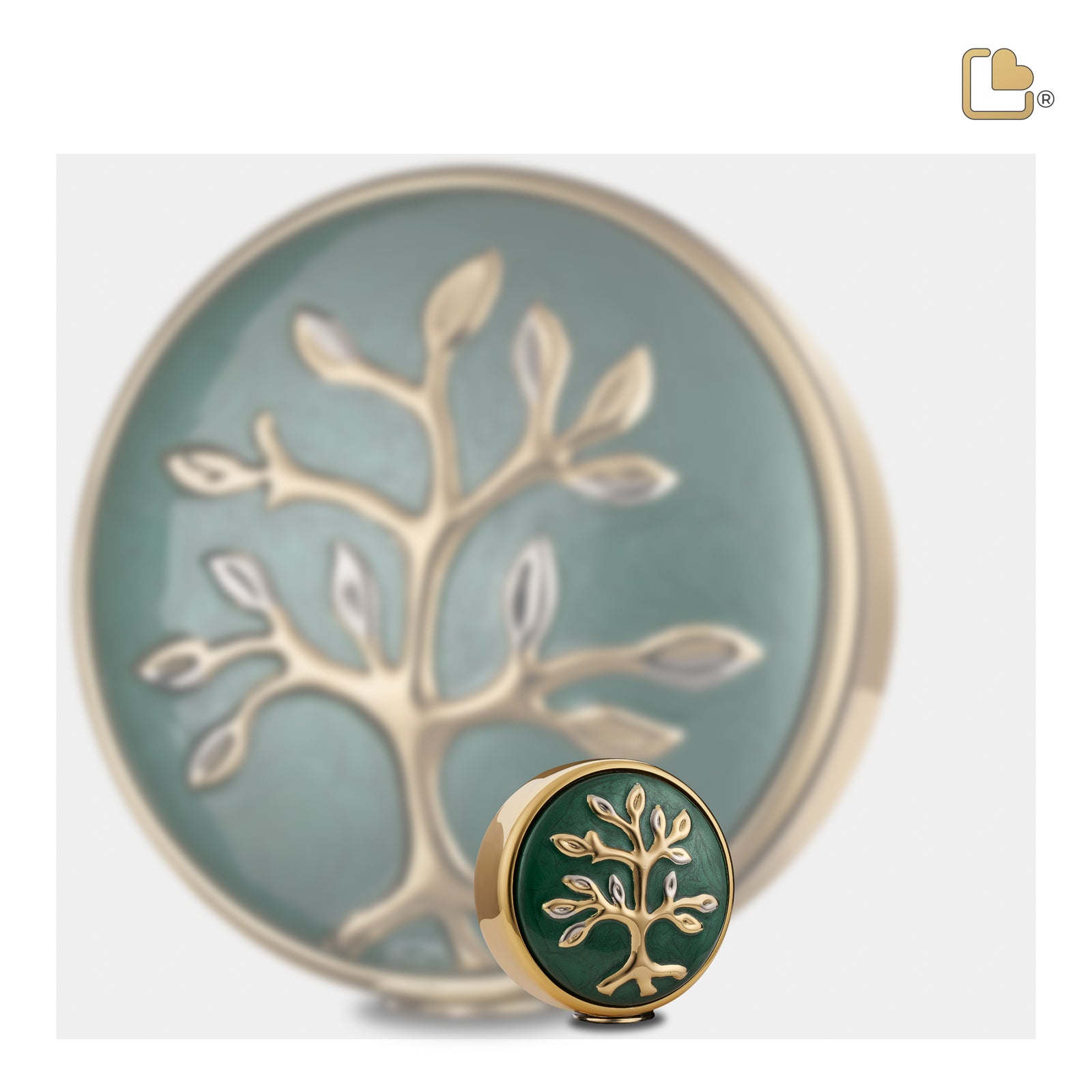 K1100 Tree of Love Keepsake Urn Pearl Green & Pol Gold