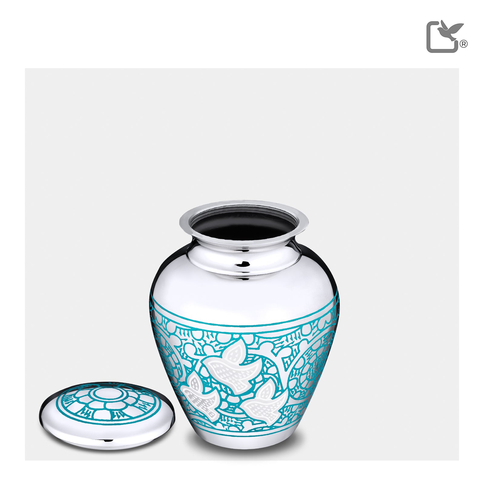 K232 Classic Soaring Doves Keepsake Urn Blue & Pol Silver