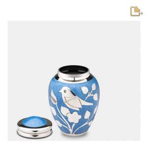 K280 BlessingBirds Keepsake Urn Pearl Blue & Pol Silver