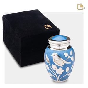 K280 BlessingBirds Keepsake Urn Pearl Blue & Pol Silver