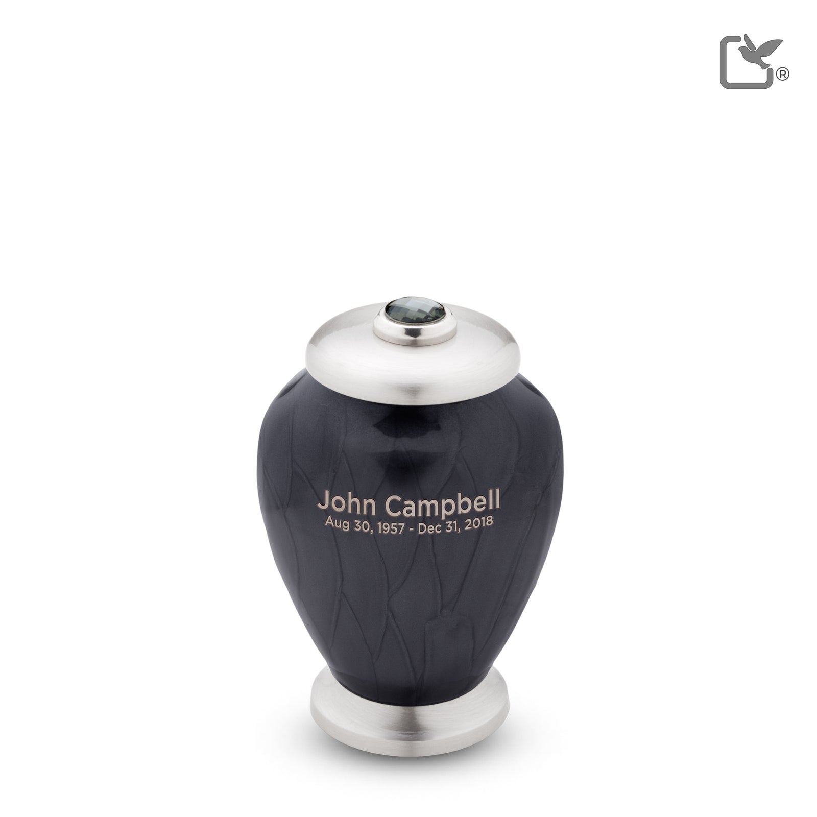 K523 Simplicity Keepsake Urn Pearl Midnight & Bru Pewter w/Crystal