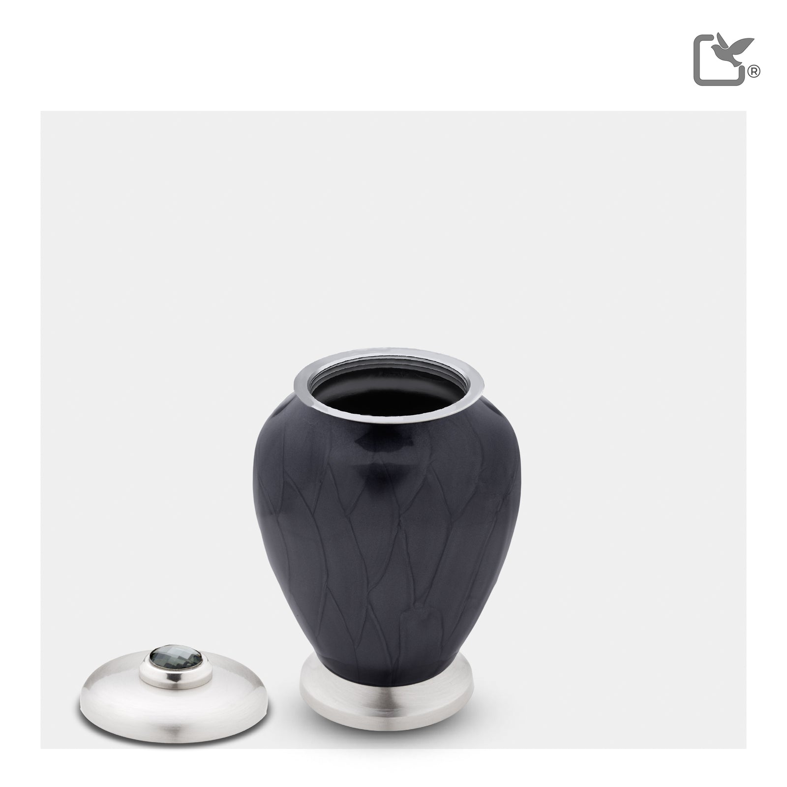 K523 Simplicity Keepsake Urn Pearl Midnight & Bru Pewter w/Crystal
