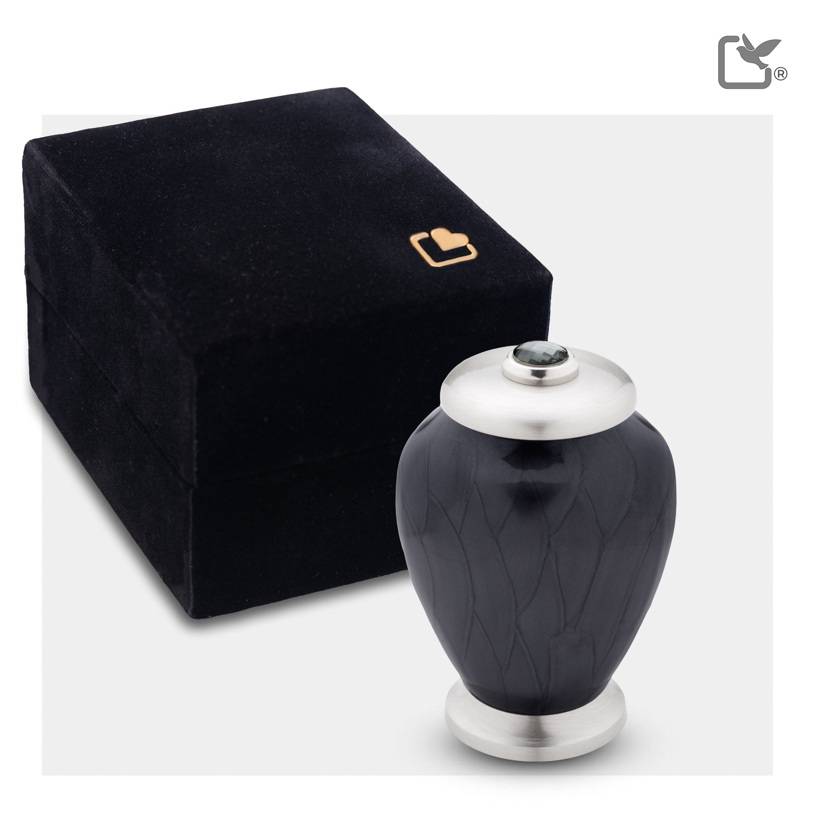 K523 Simplicity Keepsake Urn Pearl Midnight & Bru Pewter w/Crystal