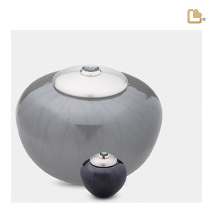 K533 Simplicity Keepsake Urn Pearl Midnight & Bru Pewter w/Crystal