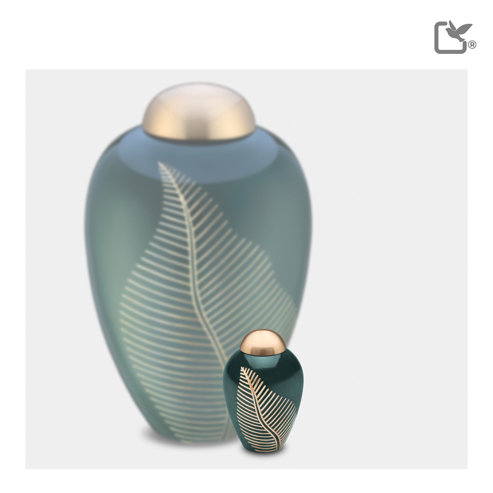 K540 Elegant Leaf Keepsake Urn Green & Bru Gold