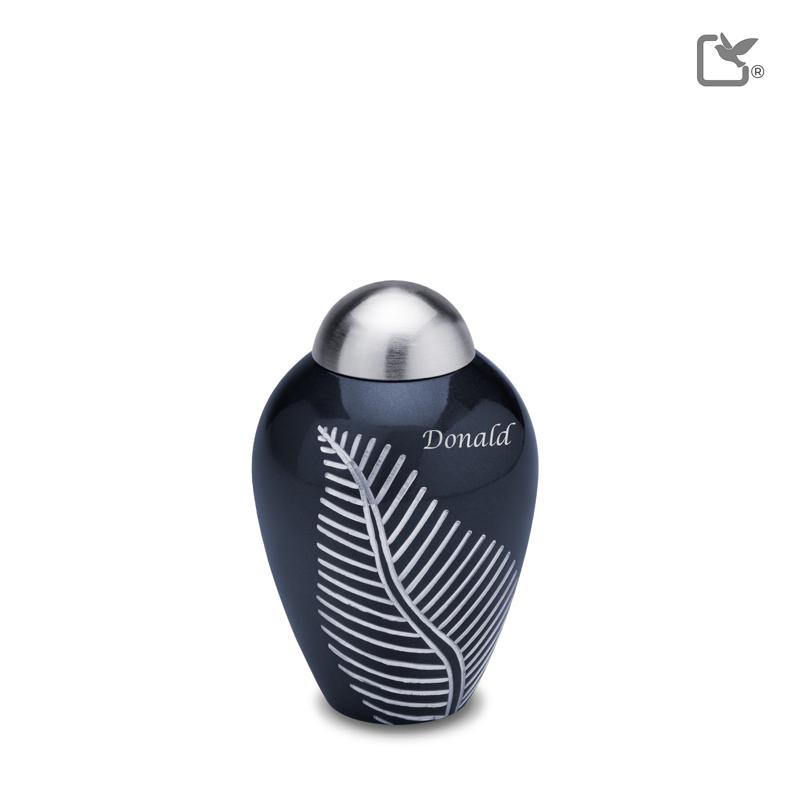 K542 Elegant Leaf Keepsake Urn Midnight & Bru Pewter