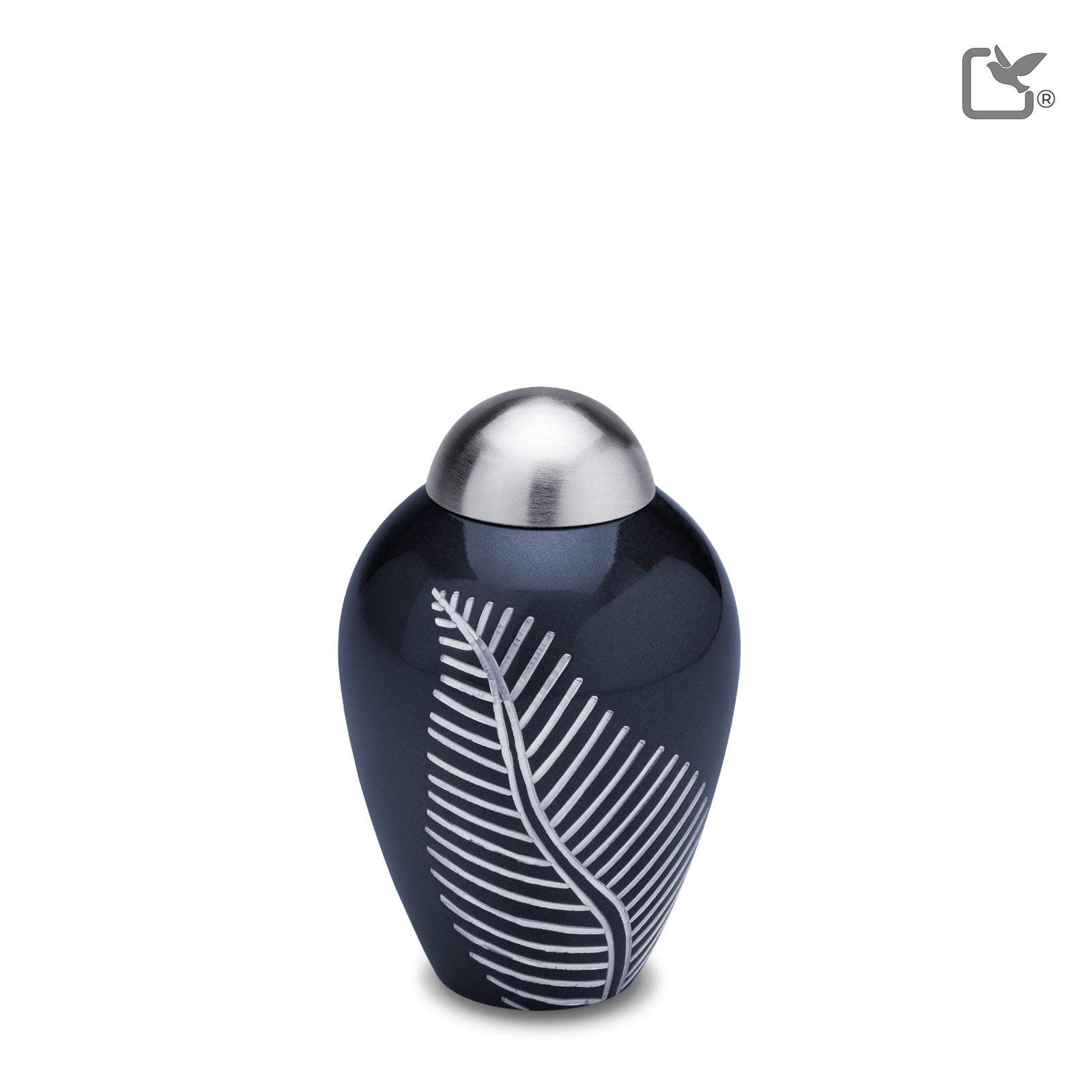 K542 Elegant Leaf Keepsake Urn Midnight & Bru Pewter
