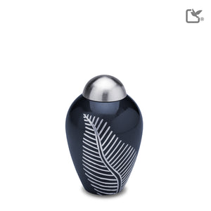 K542 Elegant Leaf Keepsake Urn Midnight & Bru Pewter