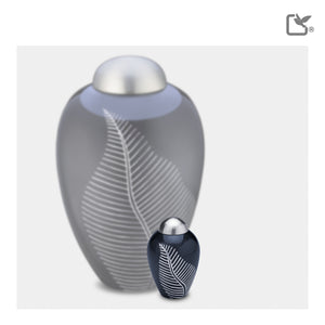 K542 Elegant Leaf Keepsake Urn Midnight & Bru Pewter