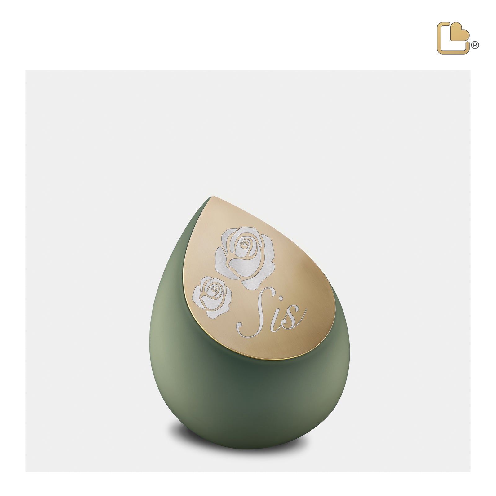 K585 Drop Keepsake Urn Sage Green & Bru Gold