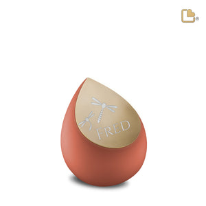 K587 Drop Keepsake Urn Terracotta & Bru Gold