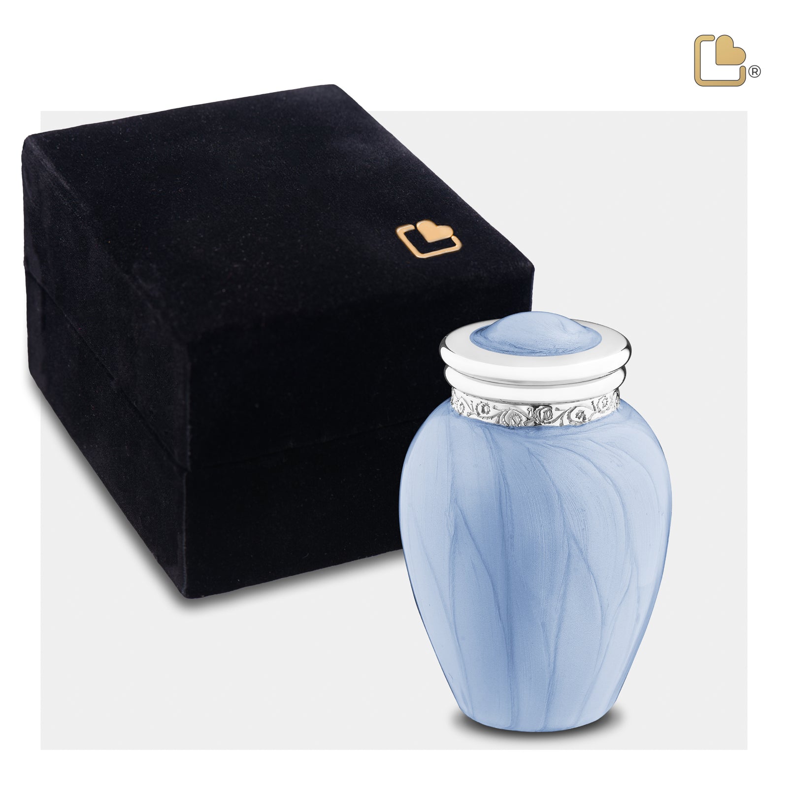 K668 Blessing Keepsake Urn Pearl Blue & Pol Silver
