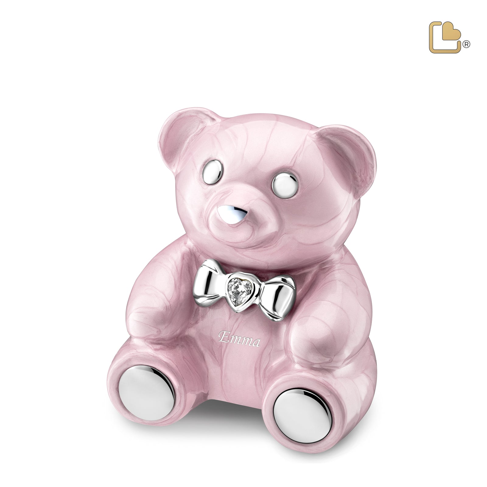 M1010 CuddleBear Child Urn Pearl Pink & Pol Silver w/Crystal